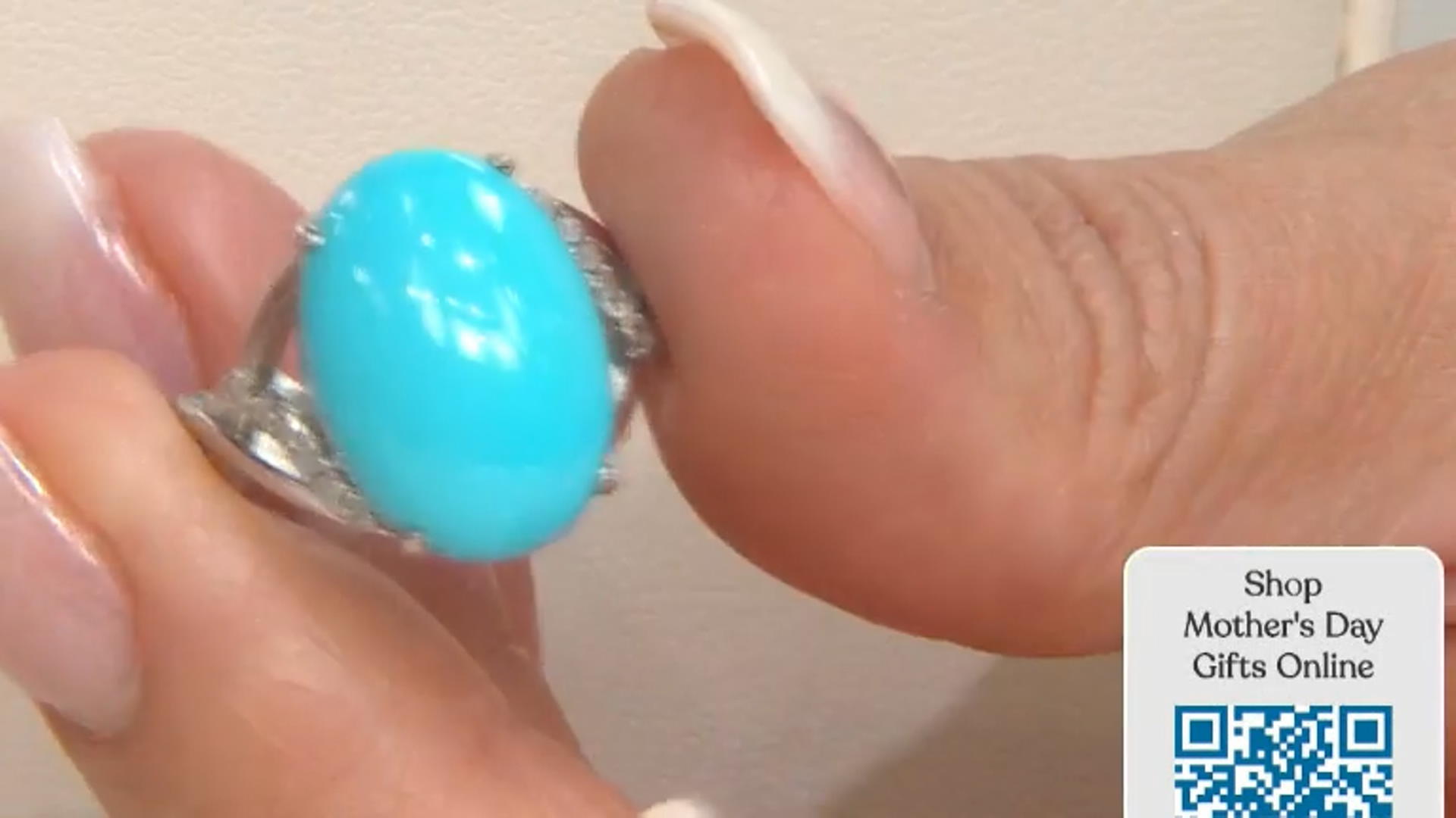Blue Sleeping Beauty Turquoise Rhodium Over Silver Ring .10ctw Video Thumbnail