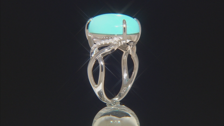 Blue Sleeping Beauty Turquoise Rhodium Over Silver Ring .10ctw Video Thumbnail