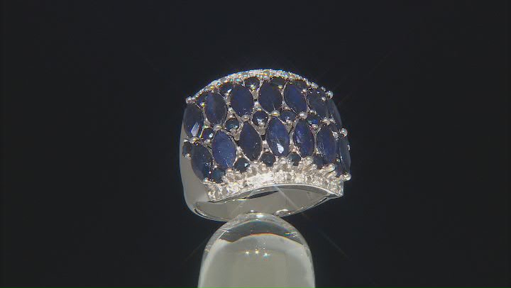 Blue Sapphire Rhodium Over Silver Ring 5.29ctw Video Thumbnail