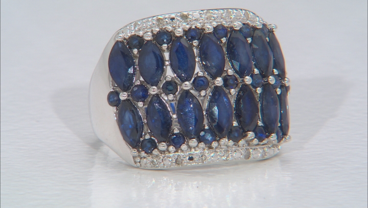 Blue Sapphire Rhodium Over Silver Ring 5.29ctw Video Thumbnail
