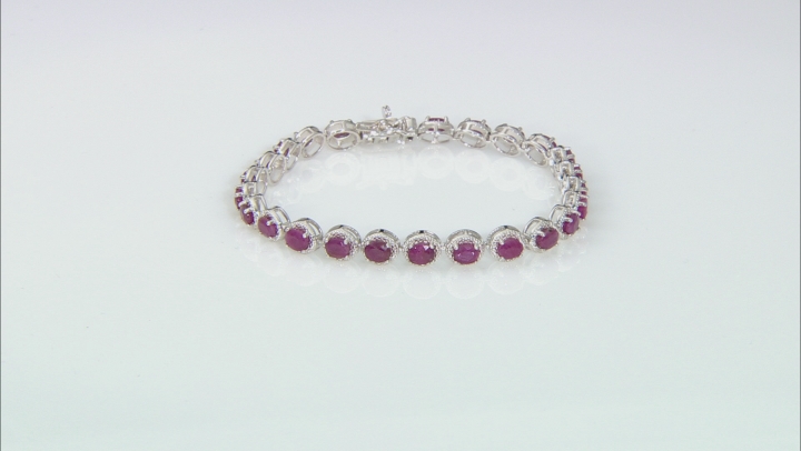 Red ruby rhodium over sterling silver bracelet 9.93ctw Video Thumbnail