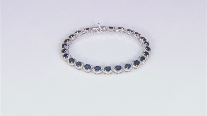 Blue sapphire rhodium over sterling silver bracelet 8.43ctw Video Thumbnail