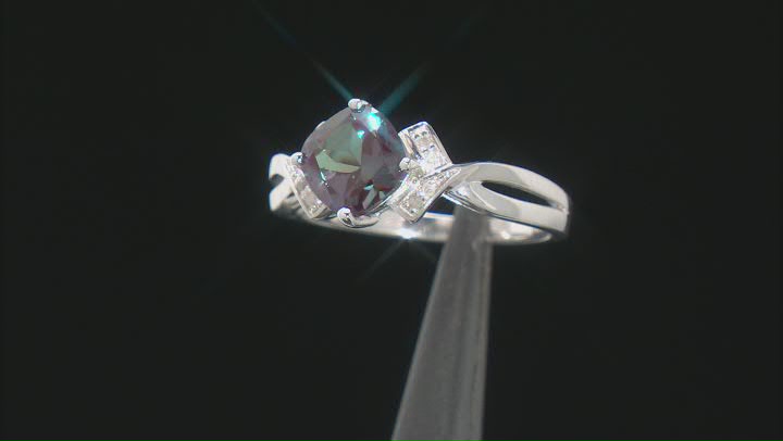 Teal lab created alexandrite rhodium over sterling silver ring 1.60ctw Video Thumbnail