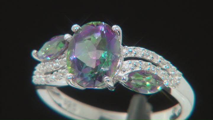 Green Mystic Fire(R) Topaz Rhodium Over Silver Ring 2.55ctw Video Thumbnail