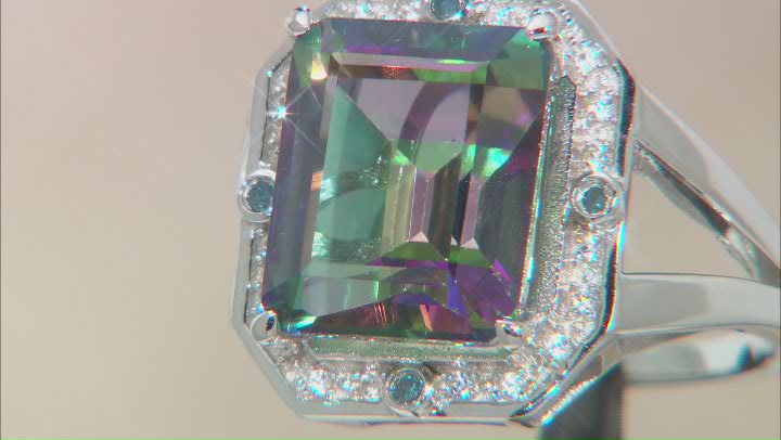Mystic Fire® Green Topaz Rhodium Over Silver Ring 6.24ctw Video Thumbnail