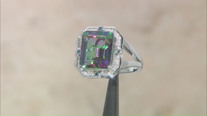 Mystic Fire® Green Topaz Rhodium Over Silver Ring 6.24ctw Video Thumbnail
