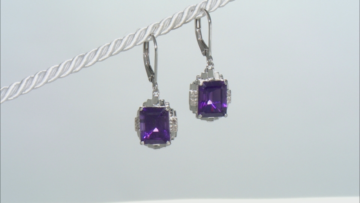 Purple Amethyst Rhodium Over Sterling Silver Earrings 6.17tw