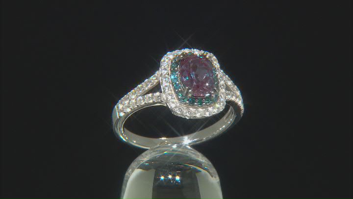 Blue lab alexandrite rhodium over sterling silver ring 1.50ctw