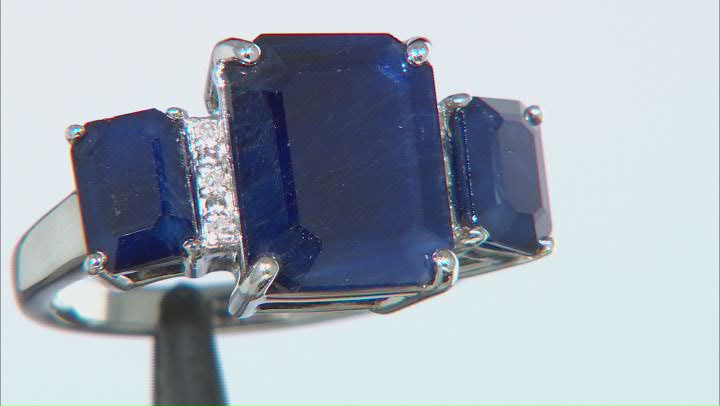 Blue Sapphire Rhodium Over Sterling Silver Ring 7.60ctw Video Thumbnail