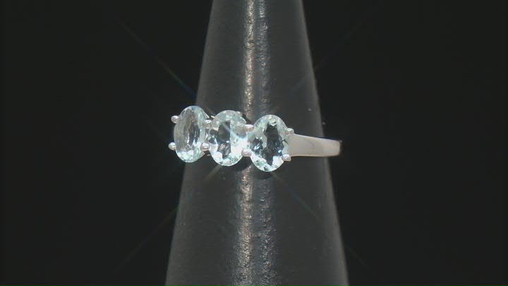 Blue Aquamarine Rhodium Over Sterling Silver Ring 1.56ctw Video Thumbnail