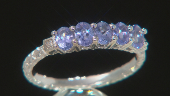 Blue Tanzanite Rhodium Over Sterling Silver Band Ring 0.82ctw Video Thumbnail