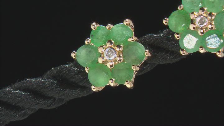 Green Emerald and 0.01ctw Diamond Accent 18k Yellow Gold Over Silver Flower Earrings 1.58ctw Video Thumbnail