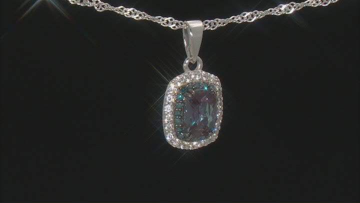 Blue Lab Created Alexandrite Rhodium Over  Silver Pendant With Chain 1.20ctw Video Thumbnail