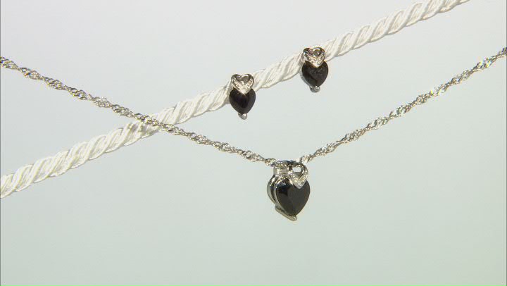 Black Spinel Rhodium Over Silver Earring, Pendant Chain Set 2.63ctw Video Thumbnail