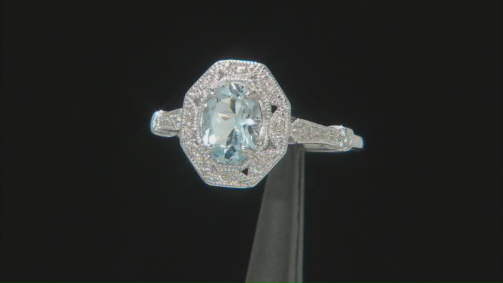 Blue Aquamarine Rhodium Over Sterling Silver Ring 0.87ctw Video Thumbnail