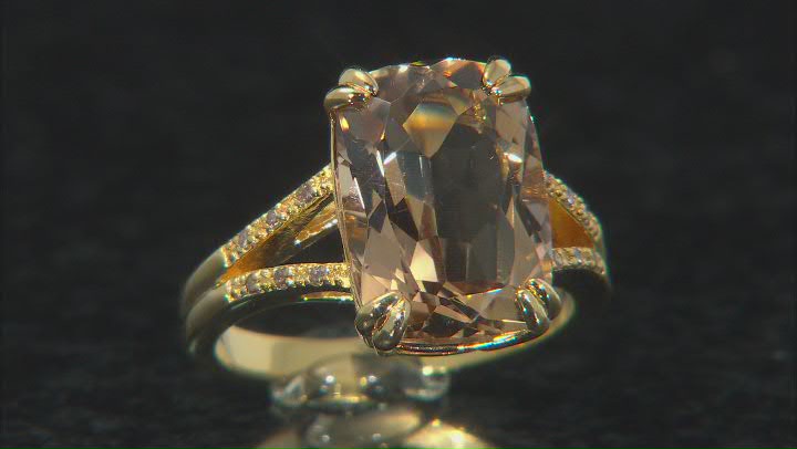 Champagne Quartz 18k Yellow Gold Over Sterling Silver Ring 5.58ctw Video Thumbnail