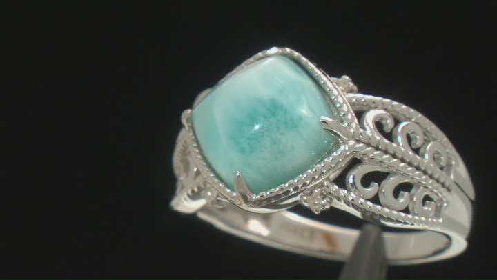 Blue Larimar Rhodium Over Sterling Silver Ring 0.02ctw Video Thumbnail