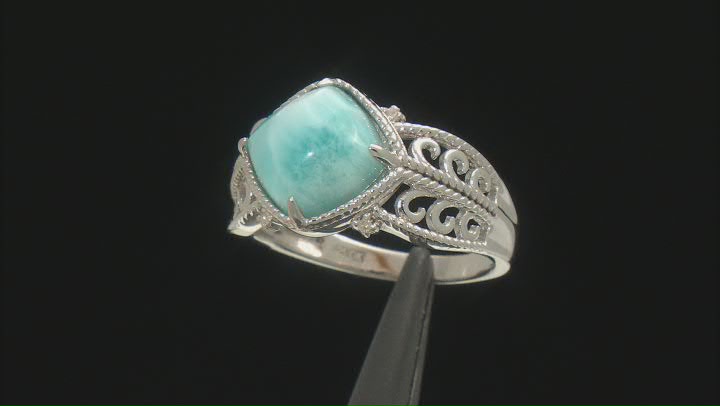 Blue Larimar Rhodium Over Sterling Silver Ring 0.02ctw Video Thumbnail