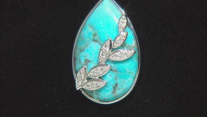Blue Turquoise Rhodium Over Sterling Silver Pendant With Chain .04ctw Video Thumbnail