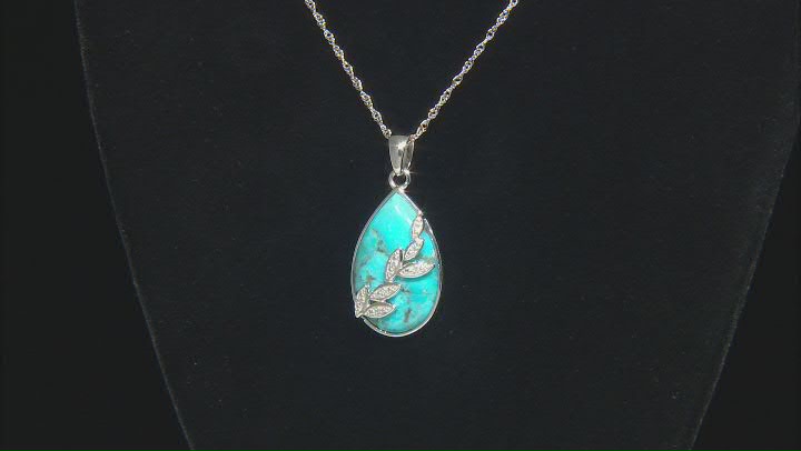 Blue Composite Turquoise Rhodium Over Sterling Silver Pendant With Chain .04ctw Video Thumbnail