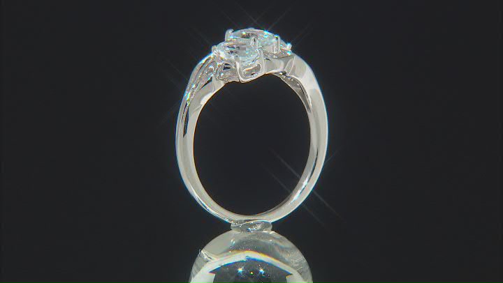 Oval Aquamarine And White Diamond Rhodium Over Sterling Silver Ring 1.28ctw Video Thumbnail