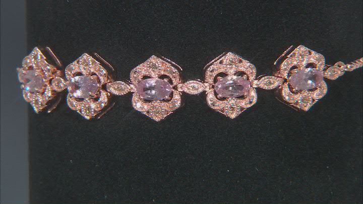 Pink Color Shift Garnet With Champagne Diamond 18K Rose Gold Over Sterling Silver Bracelet 1.45ctw Video Thumbnail