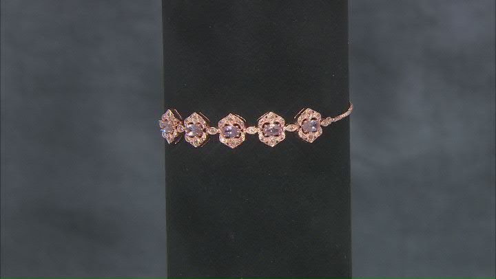 Pink Color Shift Garnet With Champagne Diamond 18K Rose Gold Over Sterling Silver Bracelet 1.45ctw Video Thumbnail