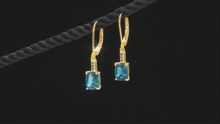 London Blue Topaz With Blue Diamond 18K Yellow Gold Over Sterling Silver Earrings 3.02ctw