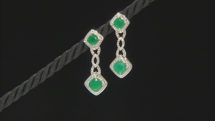 Green Onyx And White Diamond Rhodium Over Brass Necklace, Bracelet, Ring And Earring Set 7.27ctw Video Thumbnail