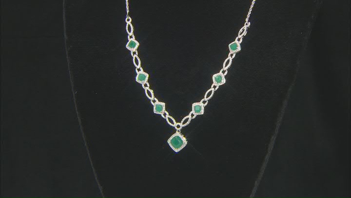 Green Onyx And White Diamond Rhodium Over Brass Necklace, Bracelet, Ring And Earring Set 7.27ctw Video Thumbnail