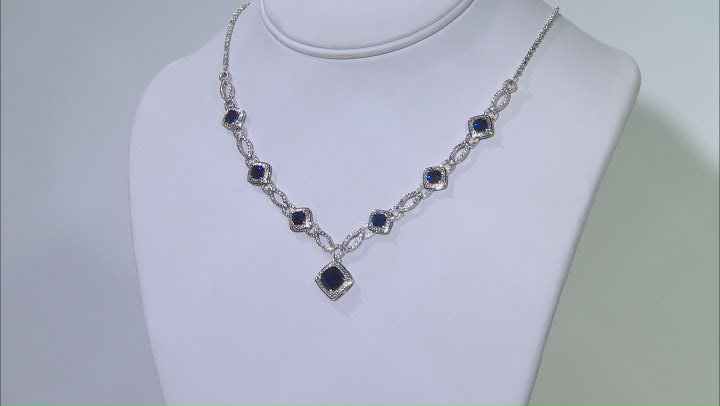 Blue Lab Sapphire & Diamond Rhodium Over Brass Necklace, Bracelet, Ring & Earring Set 18.41ctw Video Thumbnail