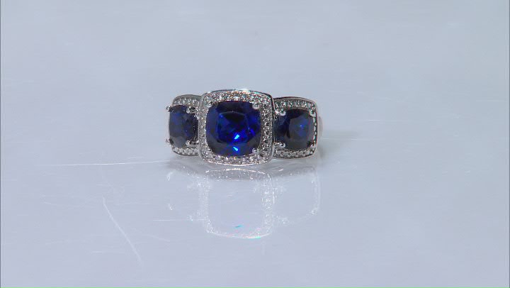 Blue Lab Sapphire & Diamond Rhodium Over Brass Necklace, Bracelet, Ring & Earring Set 18.41ctw Video Thumbnail