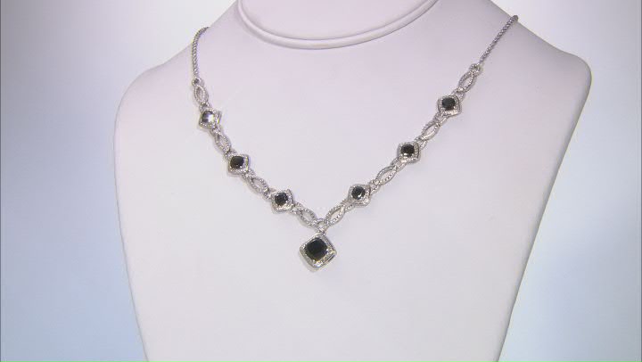 Black Spinel And White Diamond Rhodium Over Brass Necklace, Bracelet, Ring And Earring Set 17.55ctw Video Thumbnail