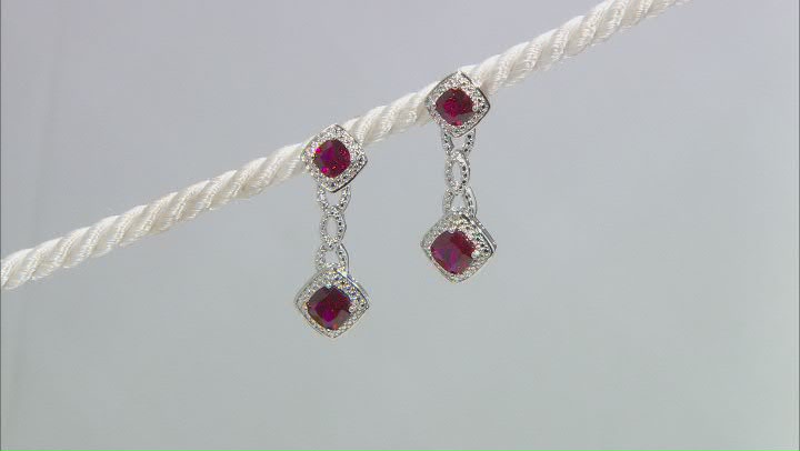 Lab Ruby And White Diamond Rhodium Over Brass Necklace, Bracelet, Ring And Earring Set 18.41ctw Video Thumbnail
