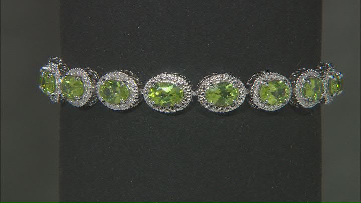 Green Peridot With White Diamond Rhodium Over Sterling Silver Bracelet 12.56ctw Video Thumbnail