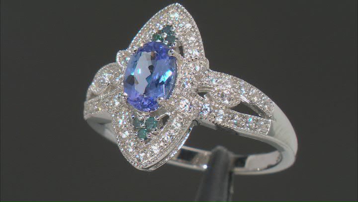 Blue Tanzanite Rhodium Over Sterling Silver Ring 0.87ctw Video Thumbnail
