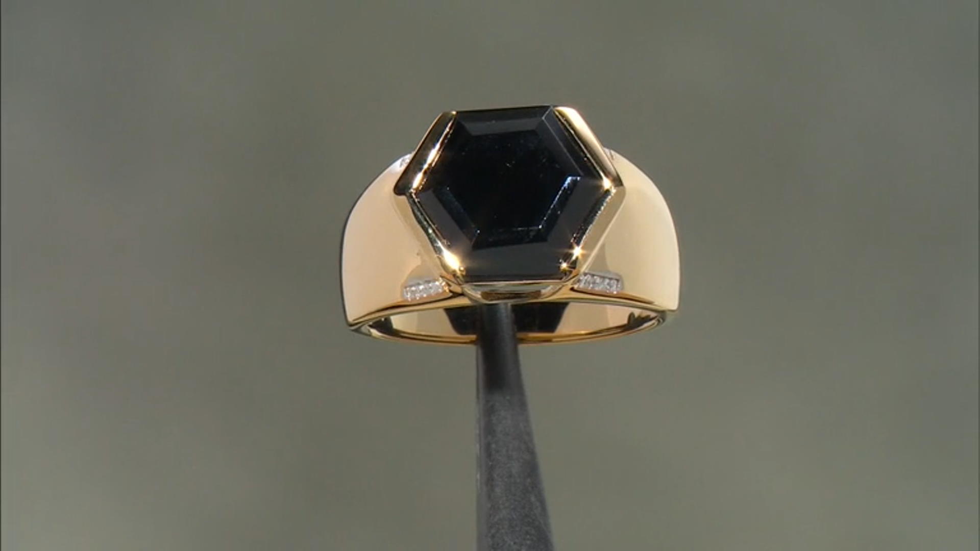 Black Spinel 18k Yellow Gold Over Sterling Silver Men's Ring 6.40ctw Video Thumbnail