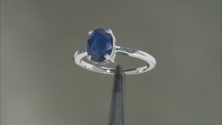 Blue Sapphire Rhodium Over Sterling Silver Ring 1.70ctw Video Thumbnail