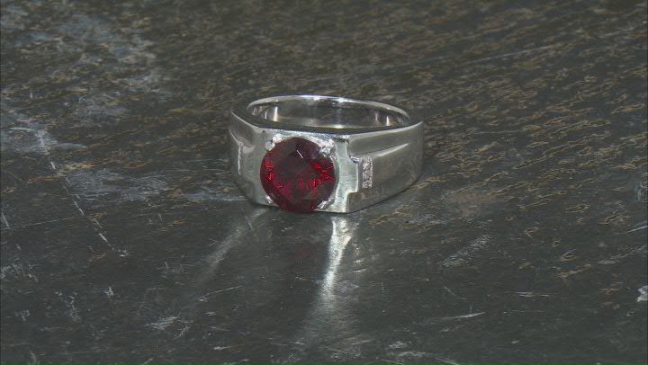 Lab Created Ruby Rhodium Over Sterling Silver Men's Ring 2.72ctw Video Thumbnail