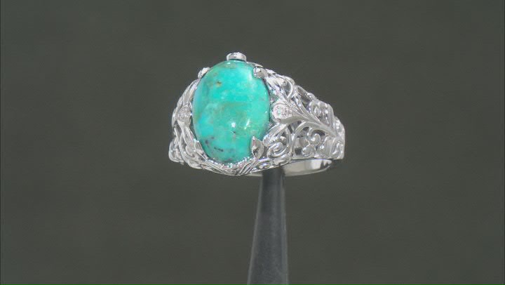 Blue Turquoise Rhodium Over Sterling Silver Ring .01ctw Video Thumbnail