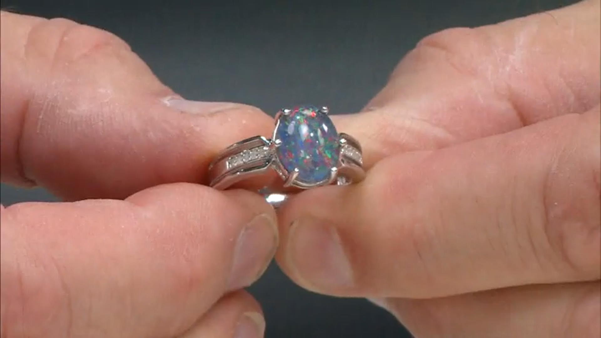Multi Color Australian Opal Triplet Rhodium Over Sterling Silver Ring Video Thumbnail