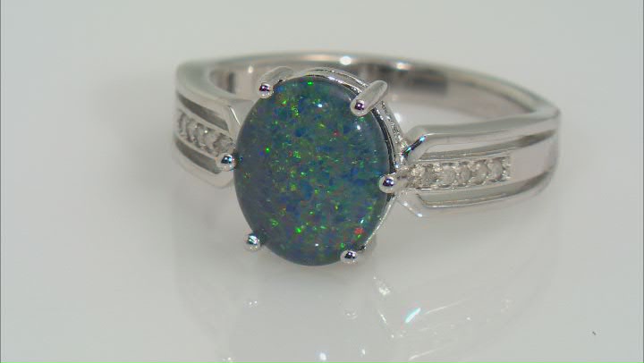 Multi Color Australian Opal Triplet Rhodium Over Sterling Silver Ring Video Thumbnail
