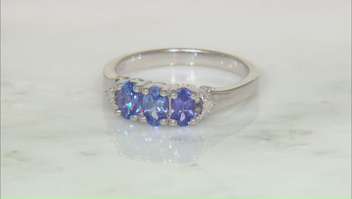 Blue Tanzanite With White Diamond Accent Rhodium Over Sterling Silver Ring .63ctw Video Thumbnail
