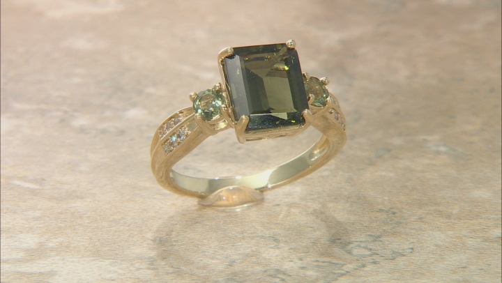 Green Moldavite 10K Yellow Gold Ring 2.52ctw Video Thumbnail
