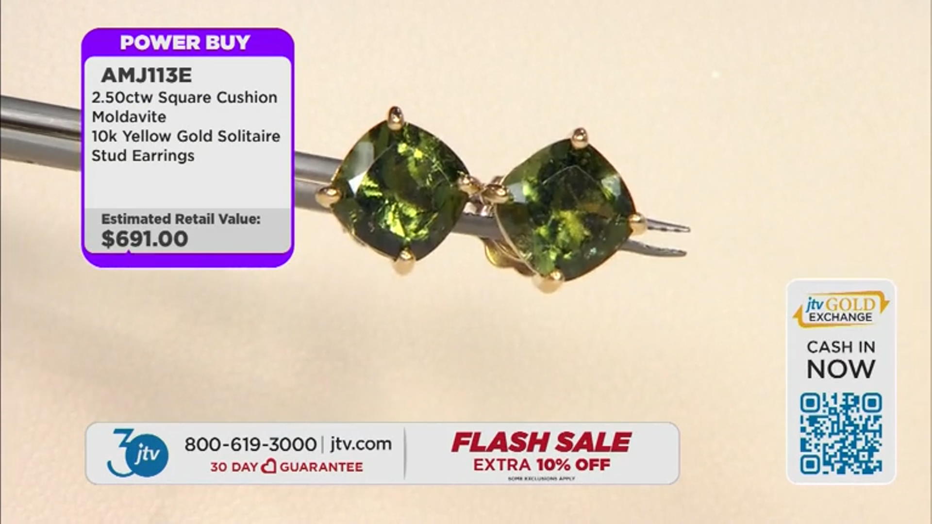 Green Moldavite 10K Yellow Gold Solitaire Stud Earrings 2.50ctw Video Thumbnail