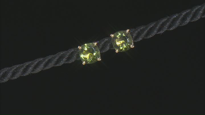 Green Moldavite 10K Yellow Gold Solitaire Stud Earrings 2.50ctw Video Thumbnail