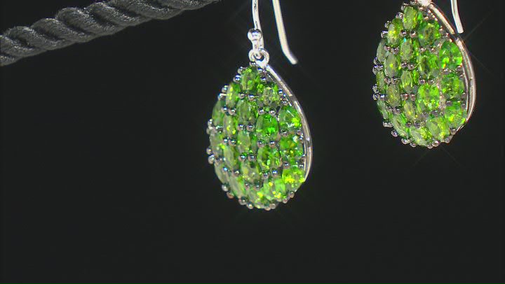 Green Chrome Diopside Rhodium Over Sterling Silver Earrings 6.26ctw. Video Thumbnail