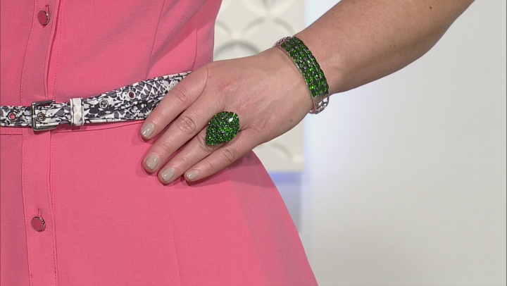 Green Chrome Diopside Rhodium Over Sterling Silver Ring 9.23ctw. Video Thumbnail