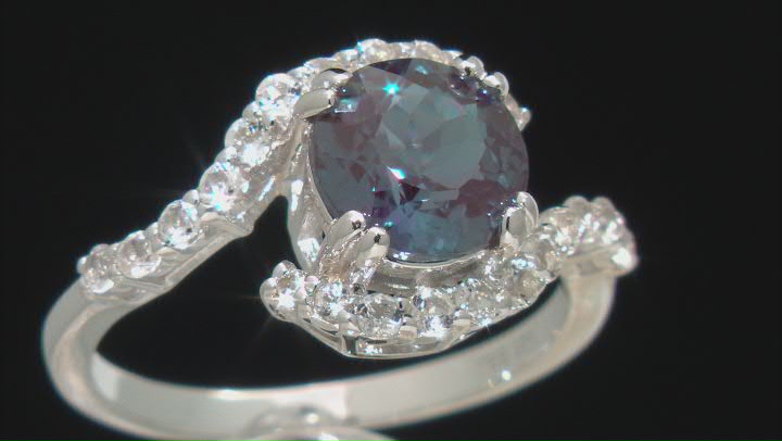 Blue Lab Created Color Change Alexandrite Rhodium Over Sterling Silver Ring 2.44ctw. Video Thumbnail