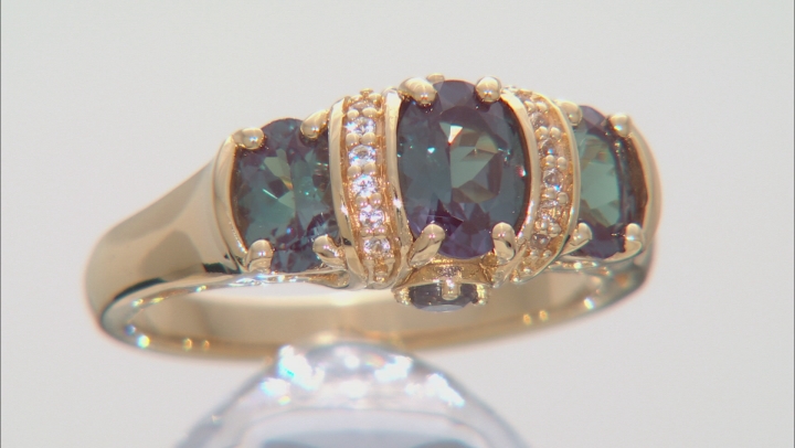 Blue Lab Created Alexandrite 18k Yellow Gold Over Sterling Silver Ring 1.47ctw Video Thumbnail